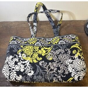 Vera Bradley Baroque Quilted Tote Bag Purse Black Yellow Gray Retired